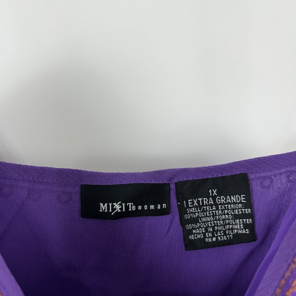 Vintage Mix It Womens Babydoll Tank Top Size 1X Purple Sequins Chiffon Gypsy - Picture 7 of 15